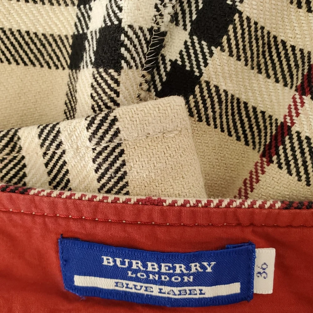 Burberry Blue Label Pleated Knee-Length Classic Nova Check Cotton Skirt
